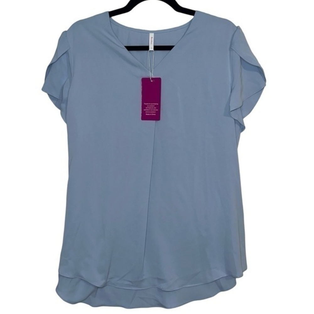 Bestbee Blue‎ Blouse Petal Sleeves Size Large